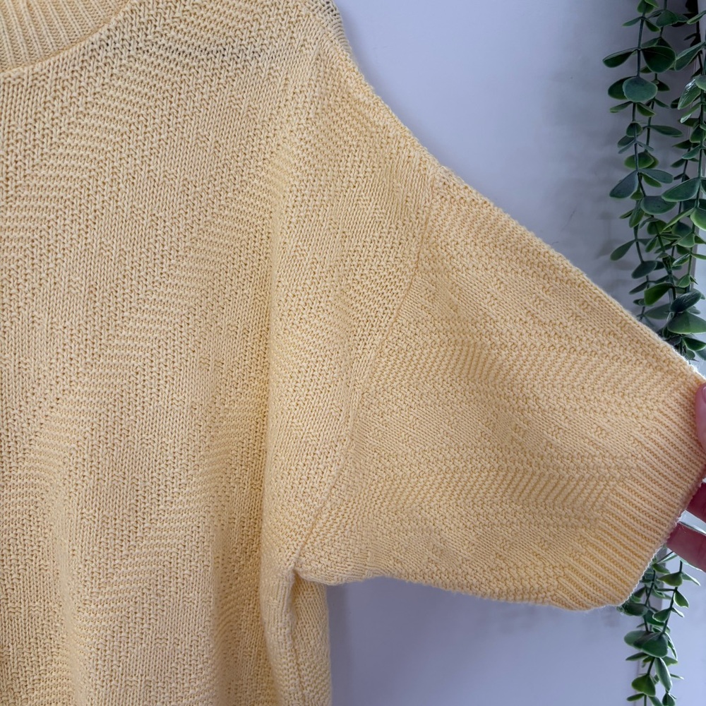 Vintage 80s Haband for Her Pastel Yellow Chevron Knit Short Sleeve Sweater Sz L - Picture 2 of 5